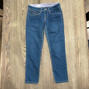Gap 1969 Mid-Rise Jeans Tapered Leg Slim Fit Stretch Denim Dark Blue Size 26/2